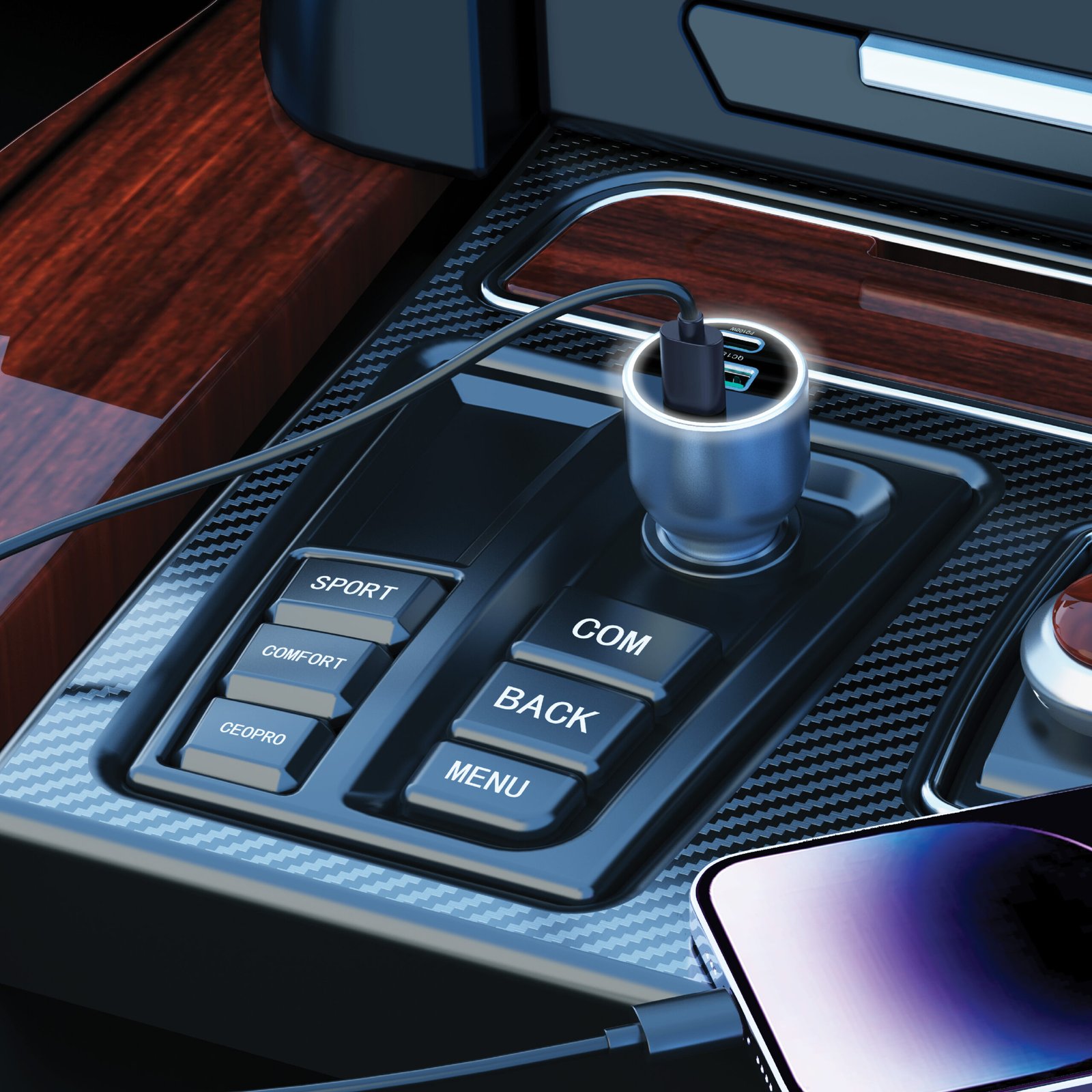 BLUPEBBLE NAVI POWER 120W WITH 2XUSB-C PD UPTO 100 WATT AND 1XUSB-A QC FAST CHARGING CAR CHARGER BP-CC0120-SG thumbnail 9