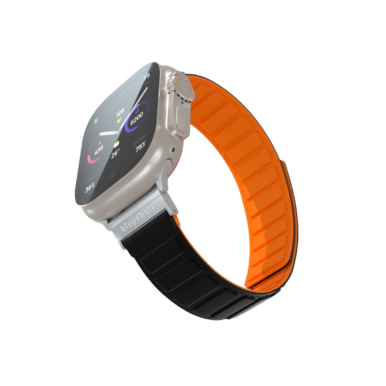 BLUPEBBLE DOLOMITES SILICONE REVERSIBLE MAGNETIC STRAP 49/45/44/42MM BLACK/ORANGE BP-DOLOM49-BKOR thumbnail 4