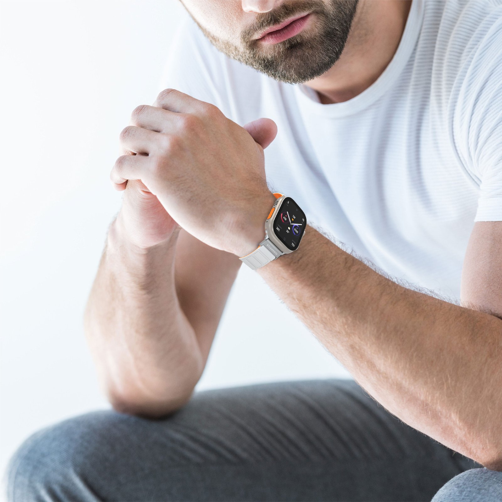 BLUPEBBLE ETNA SILICONE REVERSIBLE MAGNETIC STRAP 49/45/44/42MM WHITE/ORANGE BP-ETNA49-WHOR thumbnail 9