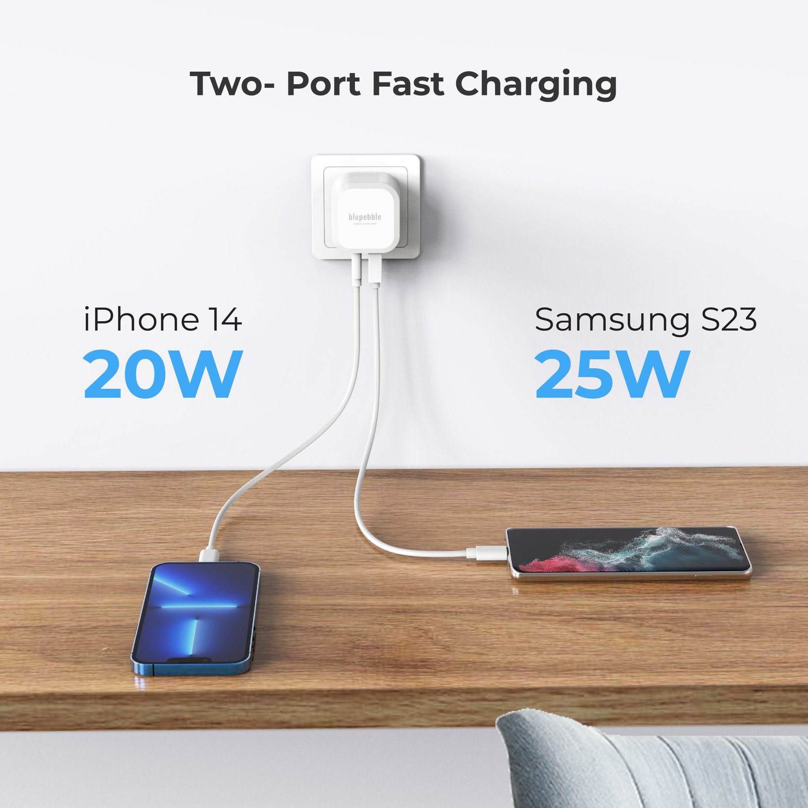 BLUPEBBLE 2 PORT PD GAN FAST CHARGER 45W WHITE BP-PD45GANUK-WH thumbnail 22