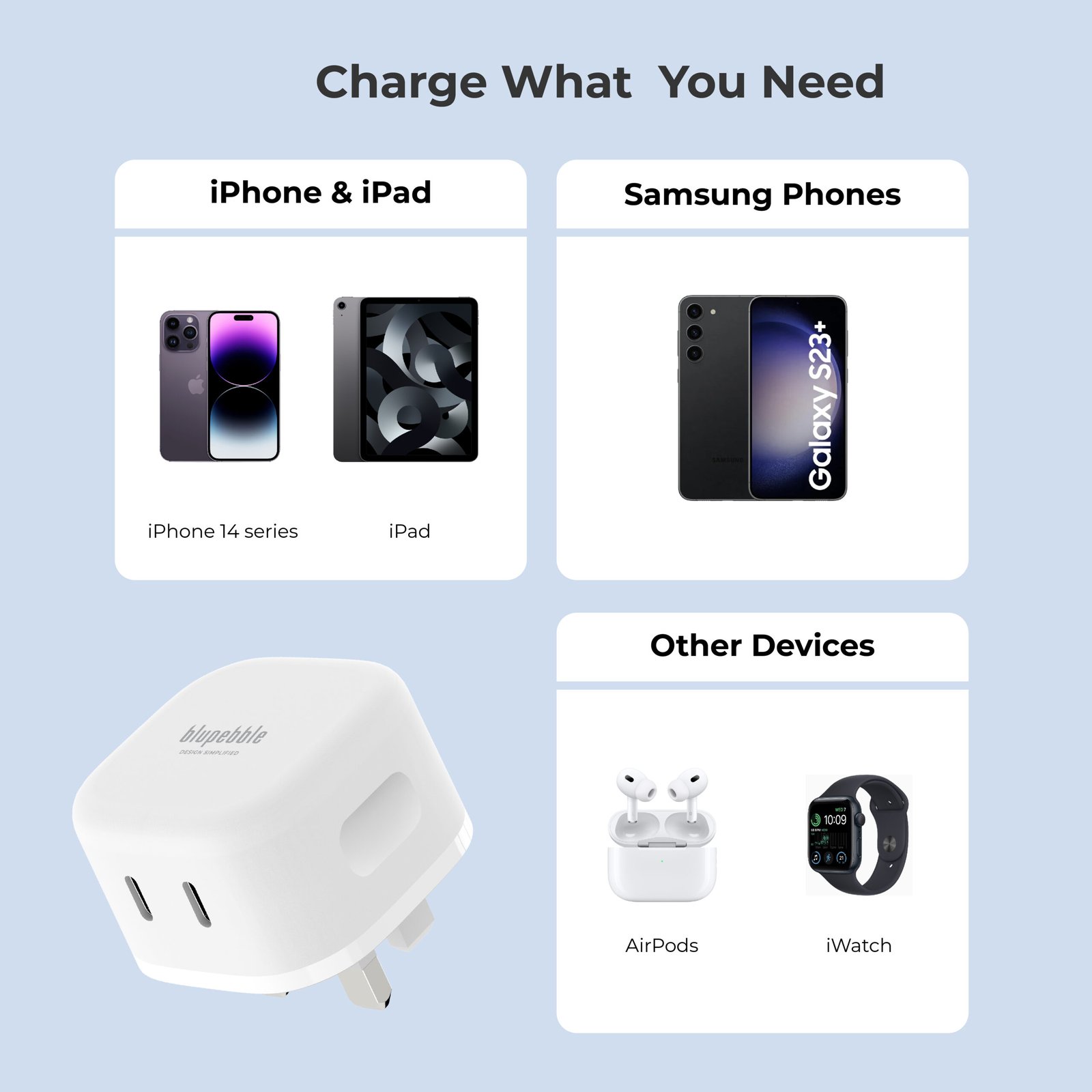 BLUPEBBLE 2 PORT PD GAN FAST CHARGER 45W WHITE BP-PD45GANUK-WH thumbnail 20