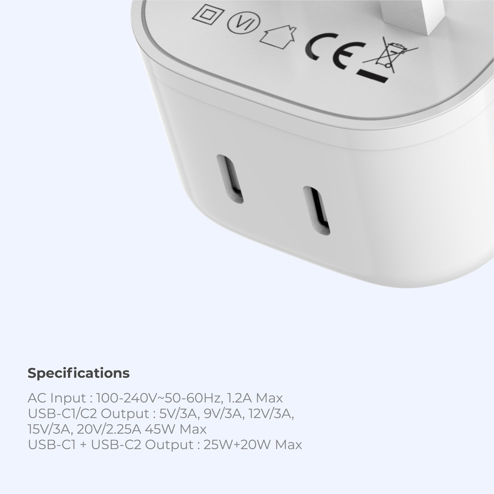 BLUPEBBLE 2 PORT PD GAN FAST CHARGER 45W WHITE BP-PD45GANUK-WH thumbnail 19