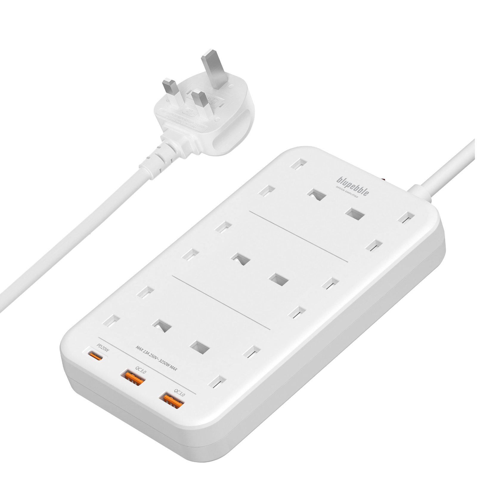 BLUPEBBLE 6 PLUG SURGE PROTECTION POWER STRIP WHITE BP-PSRTIP6-WH thumbnail 15