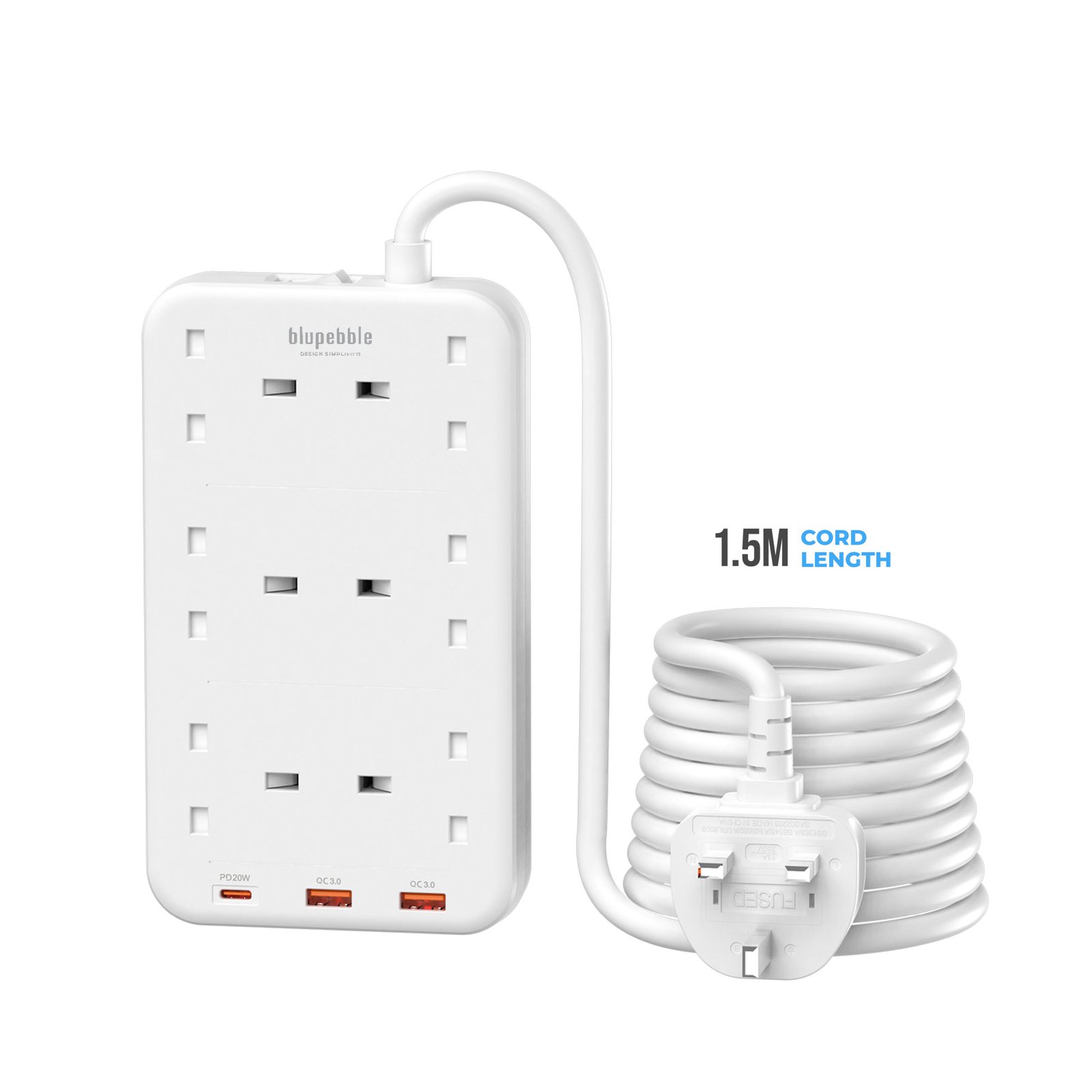 BLUPEBBLE 6 PLUG SURGE PROTECTION POWER STRIP WHITE BP-PSRTIP6-WH thumbnail 12
