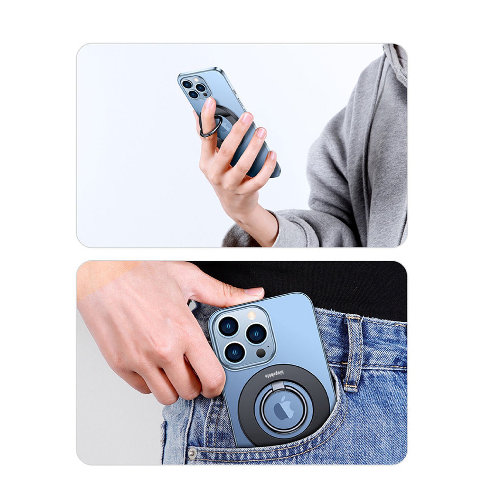 BLUPEBBLE MAGSAFE MAGNETIC GRIP HOLDER WITH ADJUSTABLE KICKSTAND BLACK BP-RINGGRIP-BK thumbnail 10