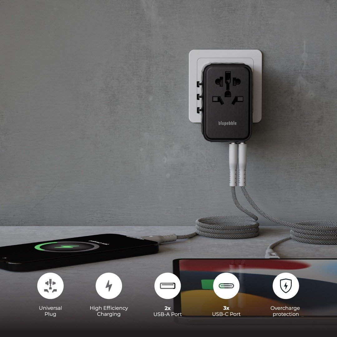 Blupebble Passport 4 World Travel Adapter - Featuring GAN III Tech, 100W Power, 3 USB-C, and 2 USB-A Ports for Ultimate Convenience : Power Up Anywhere thumbnail 25