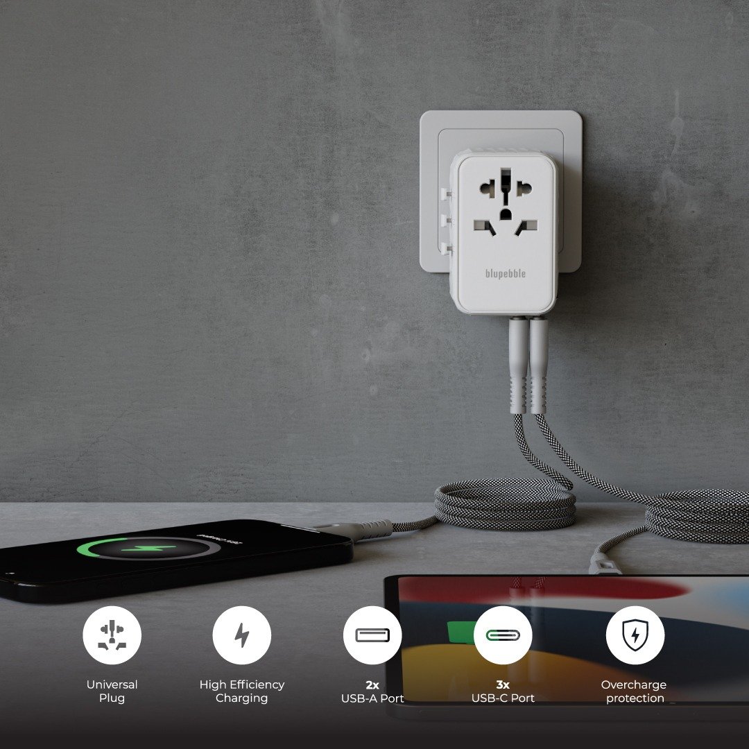 Blupebble Passport 4 World Travel Adapter - Featuring GAN III Tech, 100W Power, 3 USB-C, and 2 USB-A Ports for Ultimate Convenience : Power Up Anywhere thumbnail 19