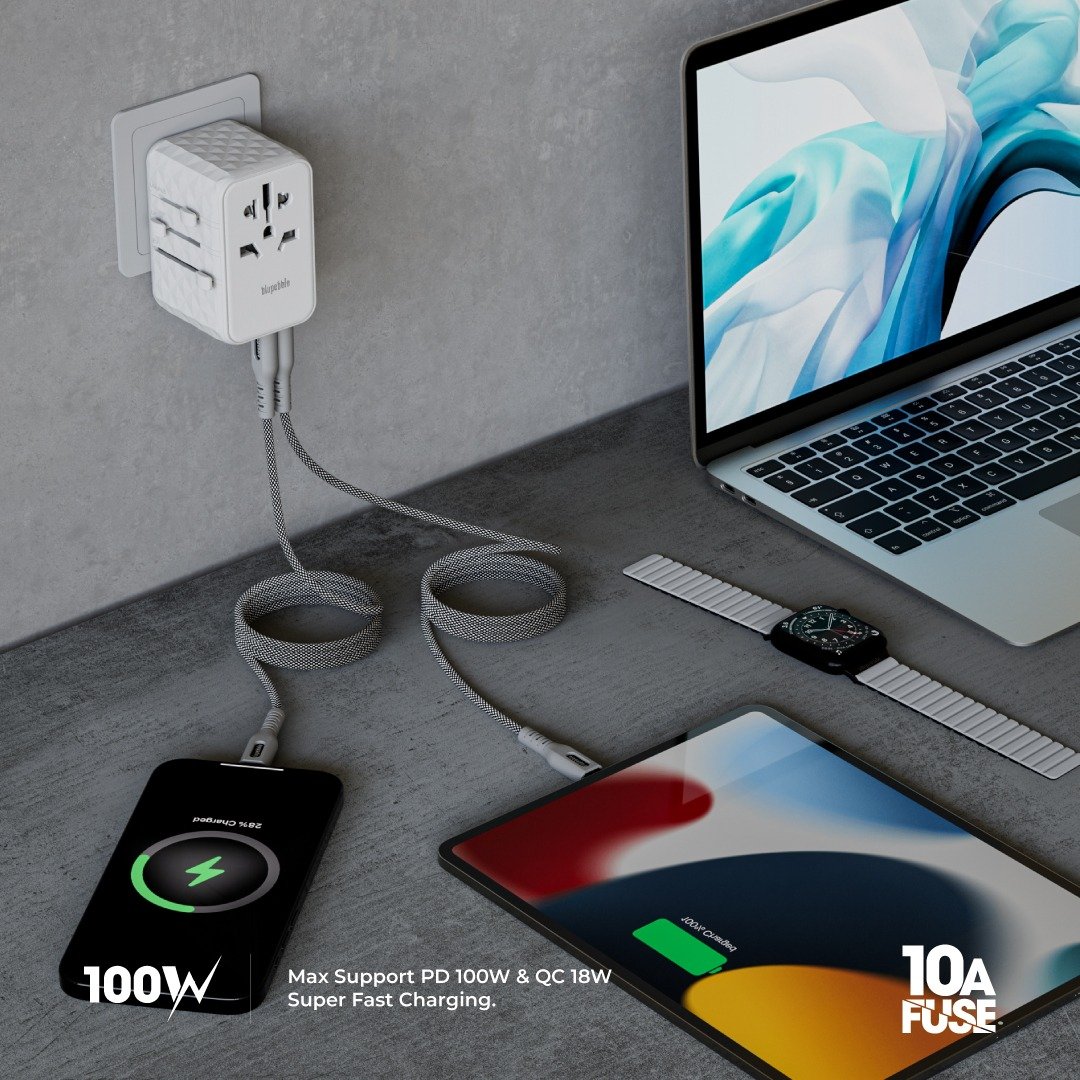 Blupebble Passport 4 World Travel Adapter - Featuring GAN III Tech, 100W Power, 3 USB-C, and 2 USB-A Ports for Ultimate Convenience : Power Up Anywhere thumbnail 18