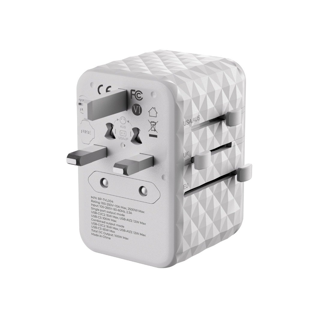 Blupebble Passport 4 World Travel Adapter - Featuring GAN III Tech, 100W Power, 3 USB-C, and 2 USB-A Ports for Ultimate Convenience : Power Up Anywhere thumbnail 15