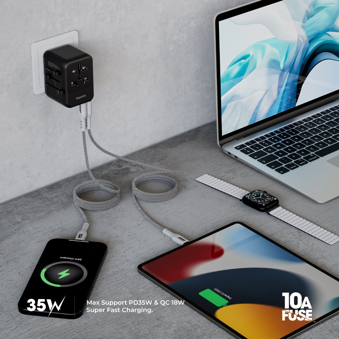 Bluepebble Passport 5 World Travel Adapter with GaN III Tech - 35W, 3 USB-C & 2 USB-A BP-TVL005 thumbnail 6