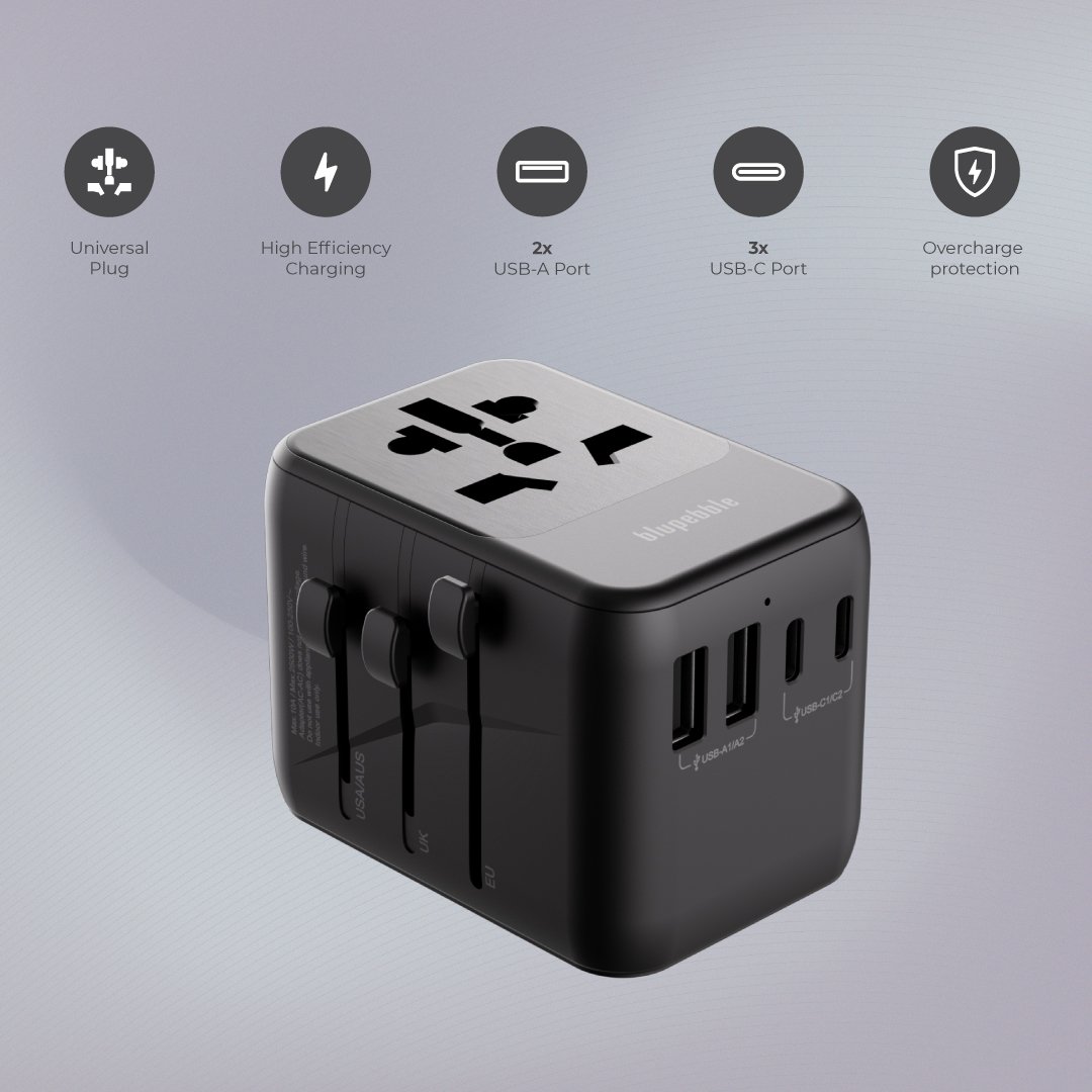Bluepebble Passport 5 World Travel Adapter with GaN III Tech - 35W, 3 USB-C & 2 USB-A BP-TVL005 thumbnail 24