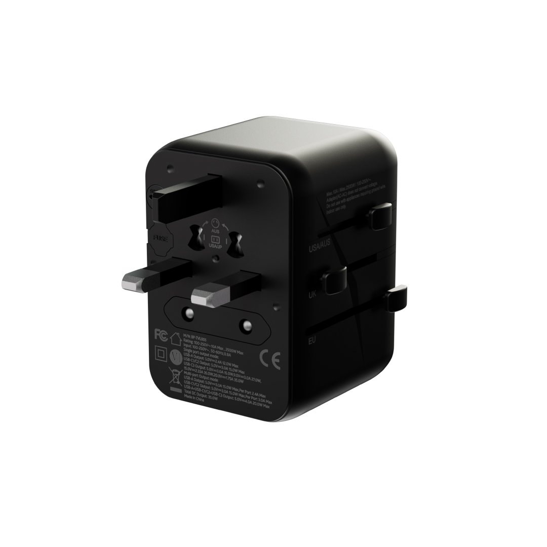 Bluepebble Passport 5 World Travel Adapter with GaN III Tech - 35W, 3 USB-C & 2 USB-A BP-TVL005 thumbnail 3