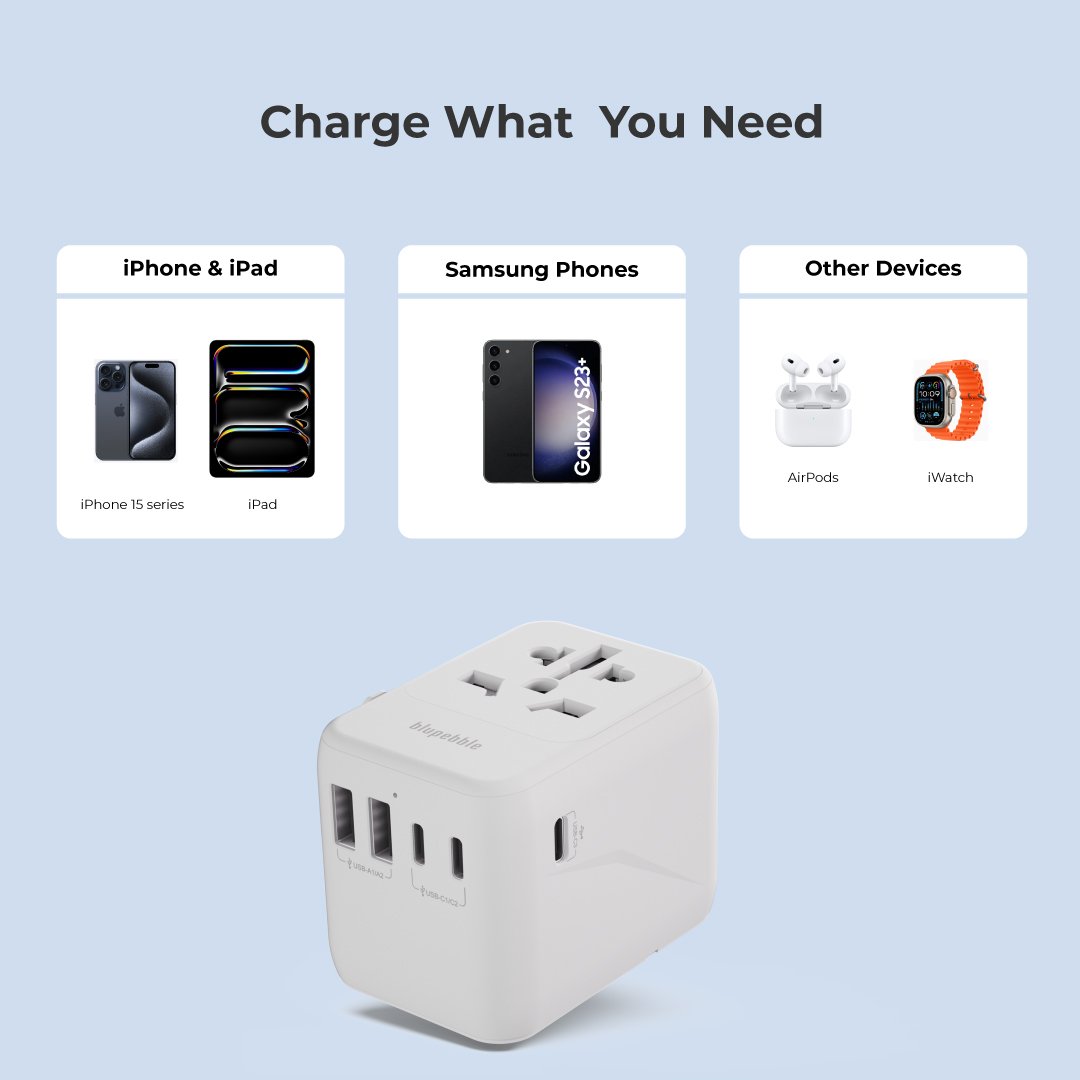 Bluepebble Passport 5 World Travel Adapter with GaN III Tech - 35W, 3 USB-C & 2 USB-A BP-TVL005 thumbnail 13