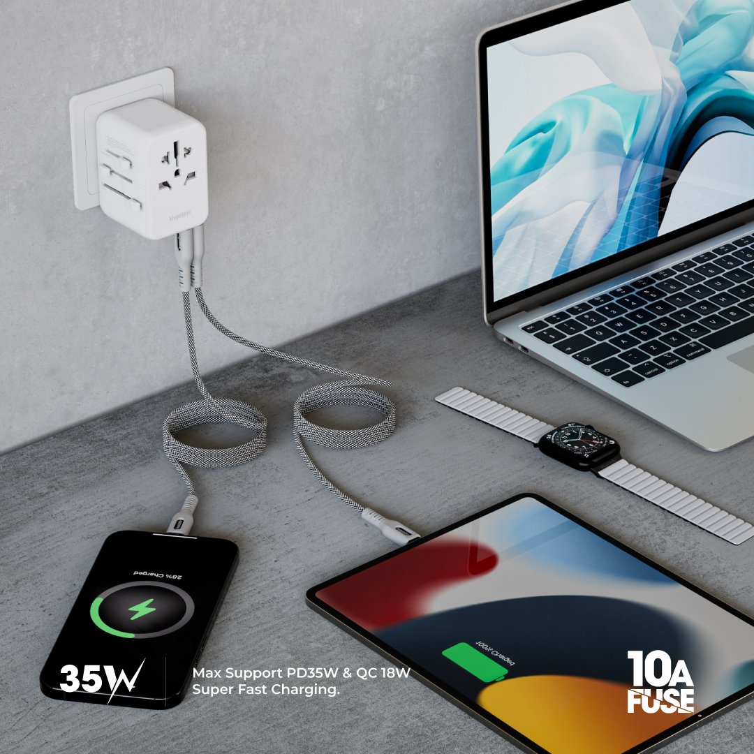 Bluepebble Passport 5 World Travel Adapter with GaN III Tech - 35W, 3 USB-C & 2 USB-A BP-TVL005 thumbnail 2