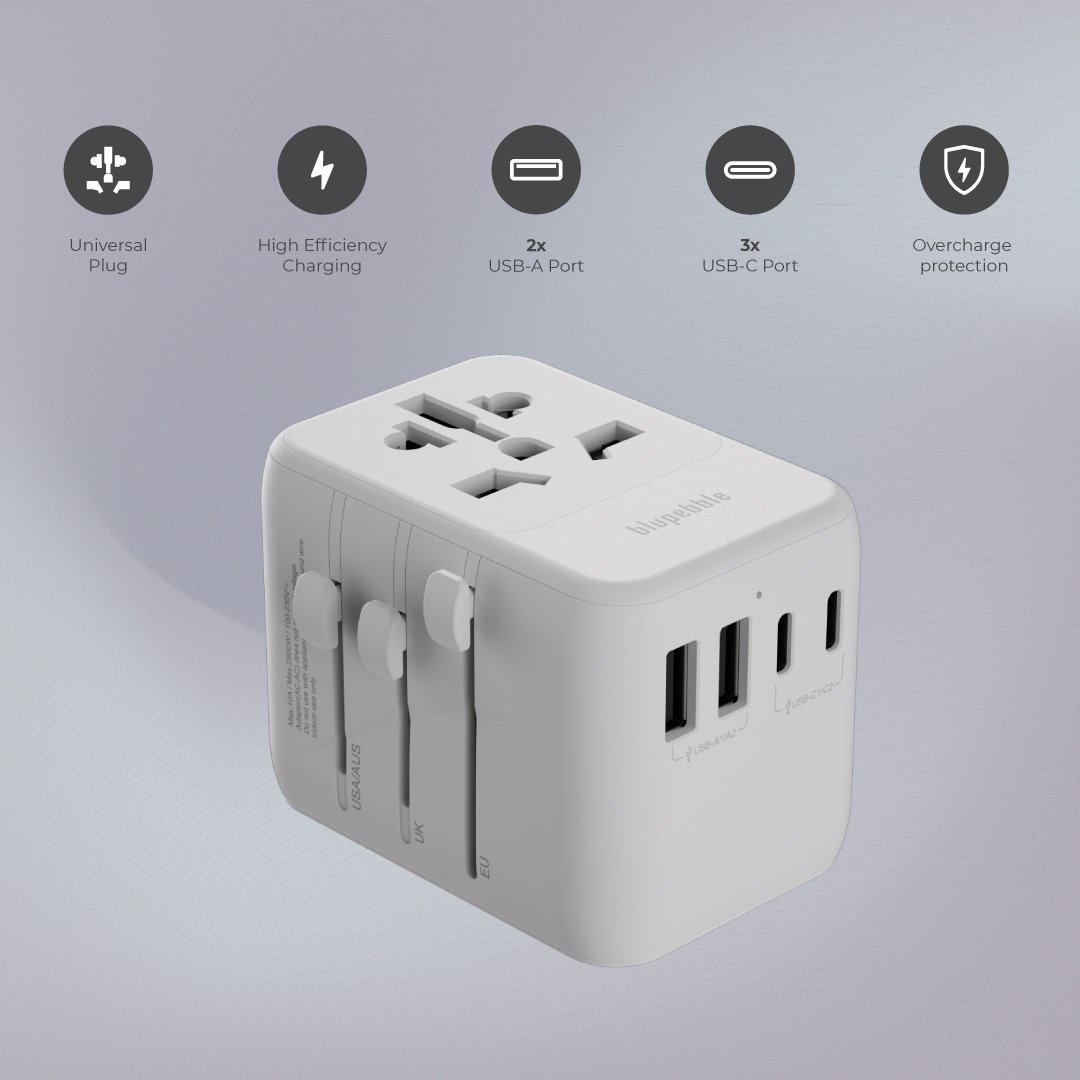 Bluepebble Passport 5 World Travel Adapter with GaN III Tech - 35W, 3 USB-C & 2 USB-A BP-TVL005 thumbnail 12