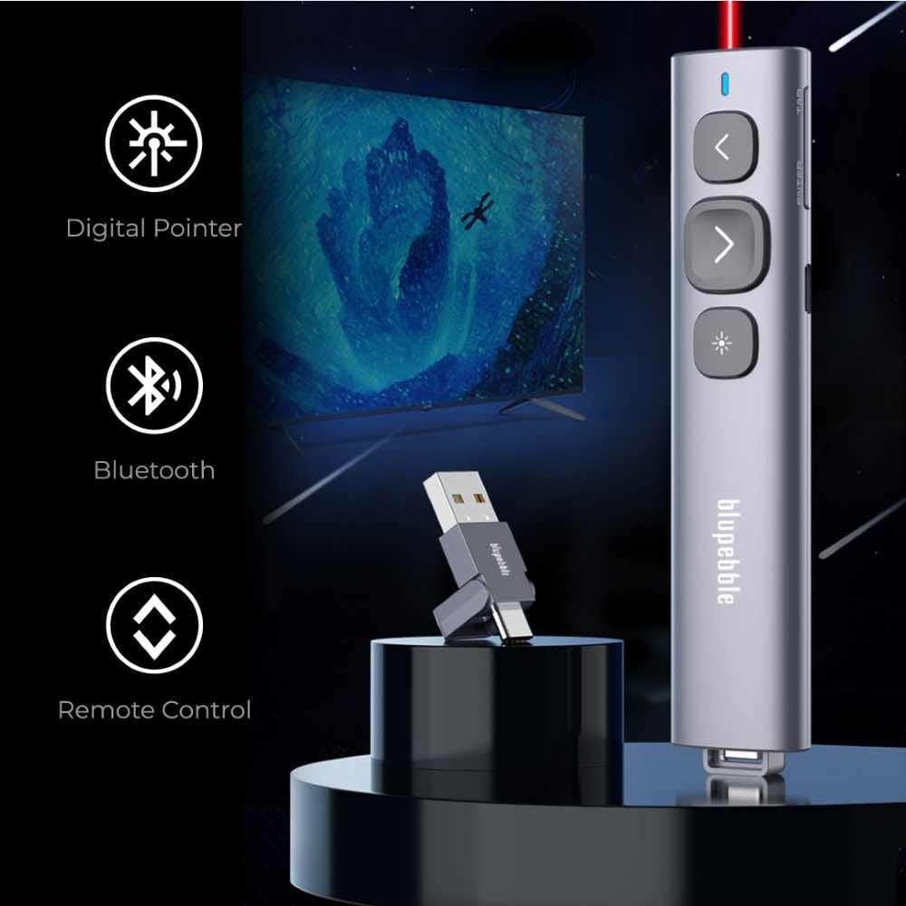 BLUPEBBLE WAND REMOTE BT PRESENTER WITH USB A & USB C RECEIVER GREY BP-WANDBT-GY thumbnail 12