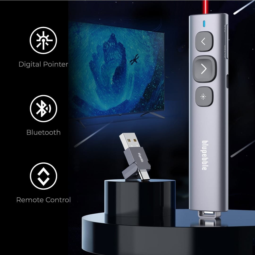 BLUPEBBLE WAND REMOTE PRESENTER WITH USB-A AND USB-C RECEIVER GREY BP-WANDV1-GY thumbnail 14