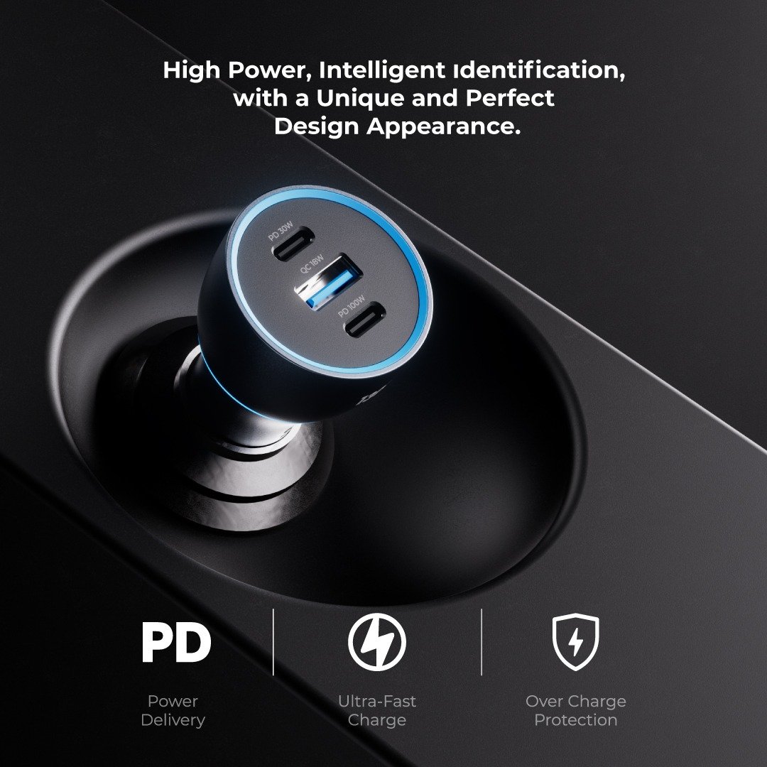 BluPebble Navi Power 130W Car Charger with 2x USB-C and 1x USB-A Ports - BP-CC0130-SG thumbnail 5