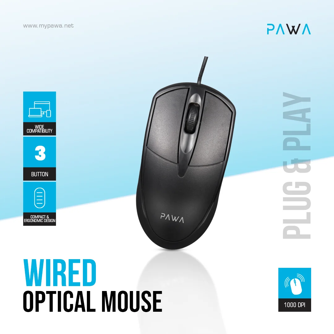 PAWA WIRED OPTICAL MOUSE BLACK PW-MWN2TC15-BK thumbnail 6