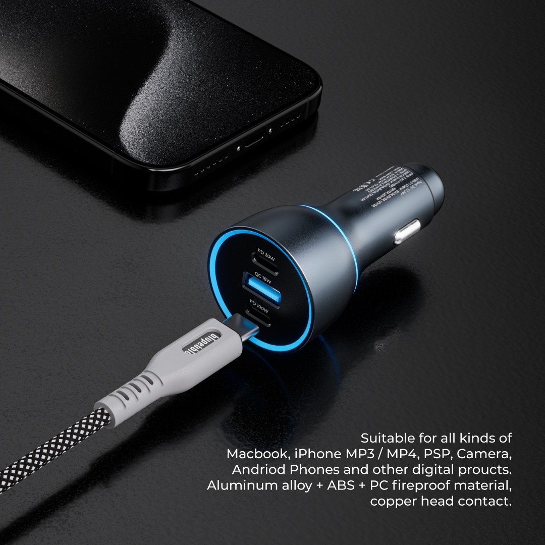 BluPebble Navi Power 130W Car Charger with 2x USB-C and 1x USB-A Ports - BP-CC0130-SG thumbnail 7