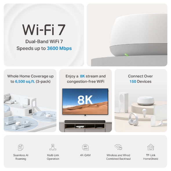 TP-LINK DECO BE3600 DUAL BAND WHOLE HOME MESH WIFI 7 SYSTEM 3 PACK DECO-BE22 thumbnail 7