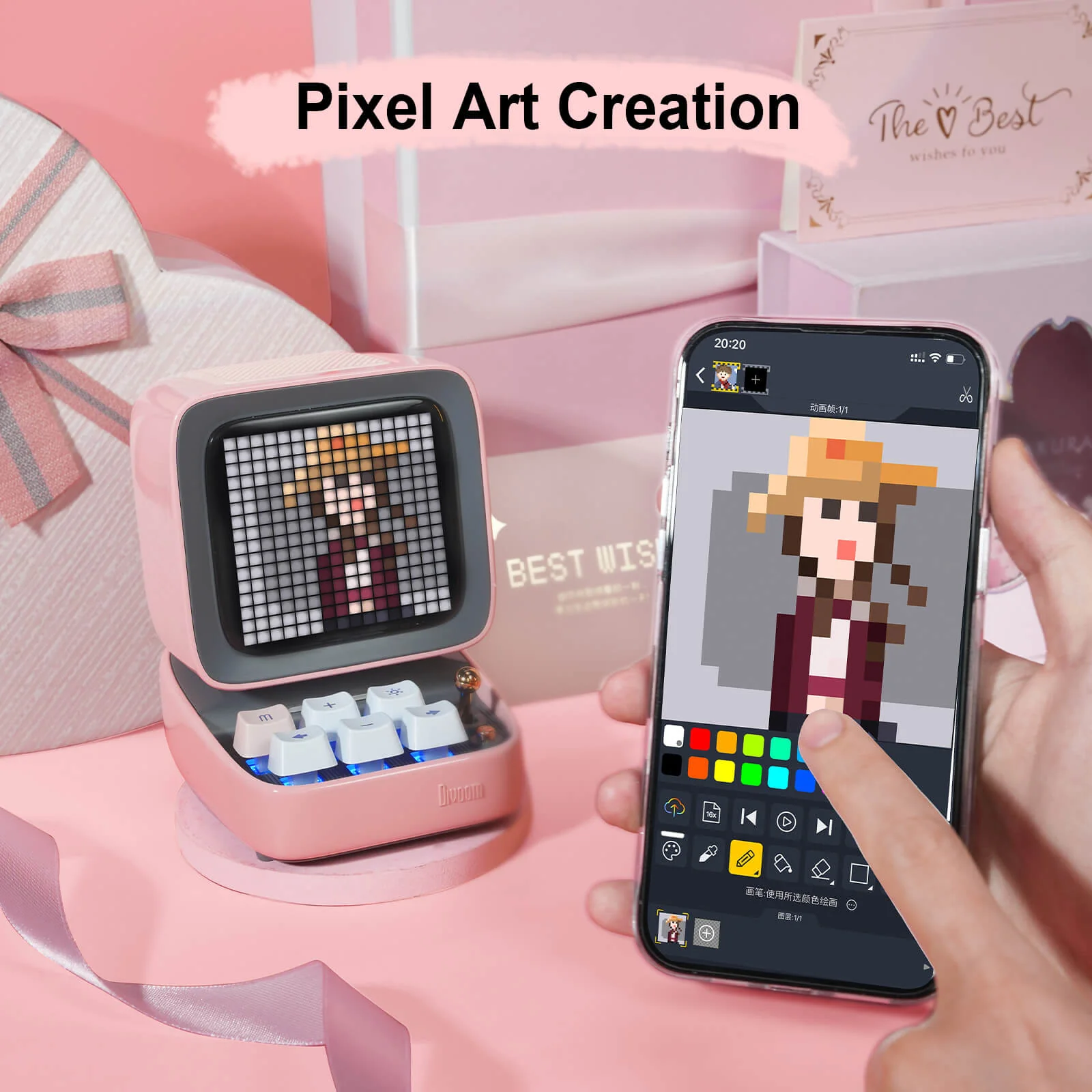 DIVOOM DITOO PRO RETRO PIXEL ART BLUETOOTH SPEAKER WITH RGB MECHANICAL KEYBOARD PINK thumbnail 13