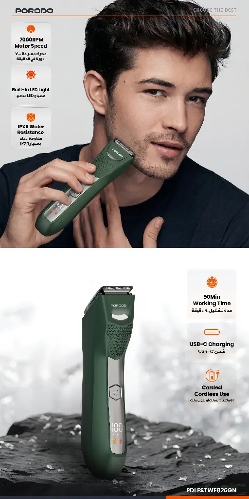 PORODO LIFESTYLE MENZO RECHARGEABLE BODY TRIMMER GREEN PDLFSTWE826GN thumbnail 7