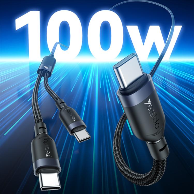YESIDO 2 IN 1 TYPE C TO DUAL TYPE C CABLE 100W BLACK CA92 thumbnail 9
