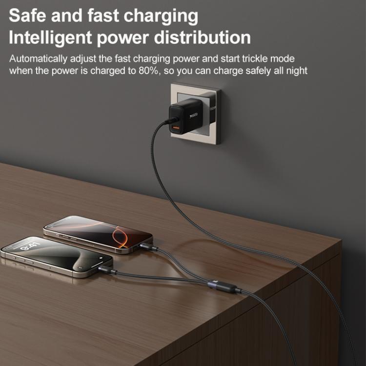 YESIDO 2 IN 1 TYPE C TO DUAL TYPE C CABLE 100W BLACK CA92 thumbnail 3