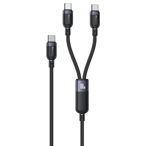 YESIDO 2 IN 1 TYPE C TO DUAL TYPE C CABLE 100W BLACK CA92