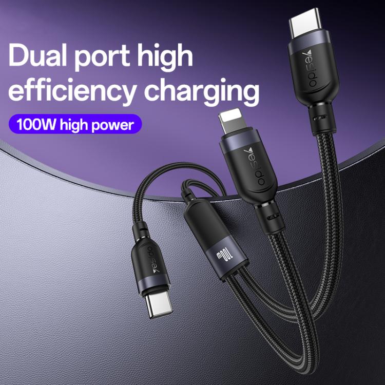 YESIDO 2 IN 1 TYPE C TO LIGHTNING AND TYPE C CABLE BLACK CA90 thumbnail 8