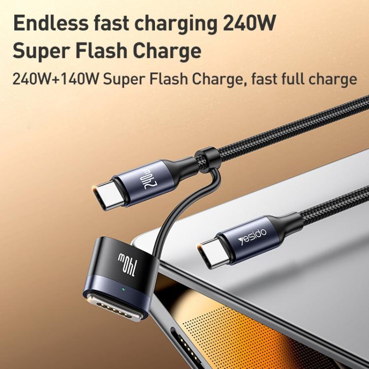 YESIDO 2 IN 1 TYPE C TO TYPE C MAGNETIC CABLE 240W BLACK CA197 thumbnail 15