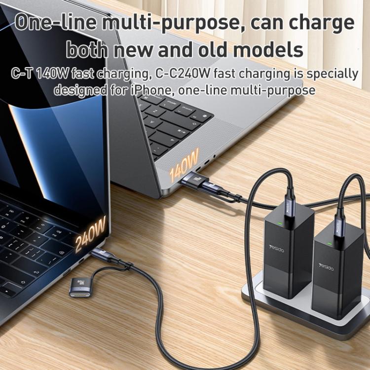 YESIDO 2 IN 1 TYPE C TO TYPE C MAGNETIC CABLE 240W BLACK CA197 thumbnail 5