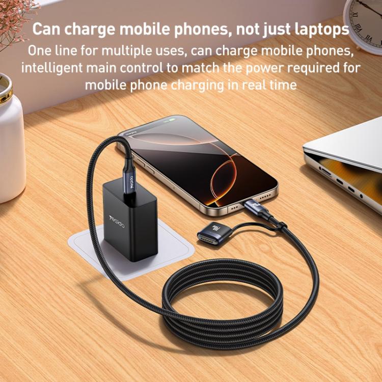 YESIDO 2 IN 1 TYPE C TO TYPE C MAGNETIC CABLE 240W BLACK CA197 thumbnail 9