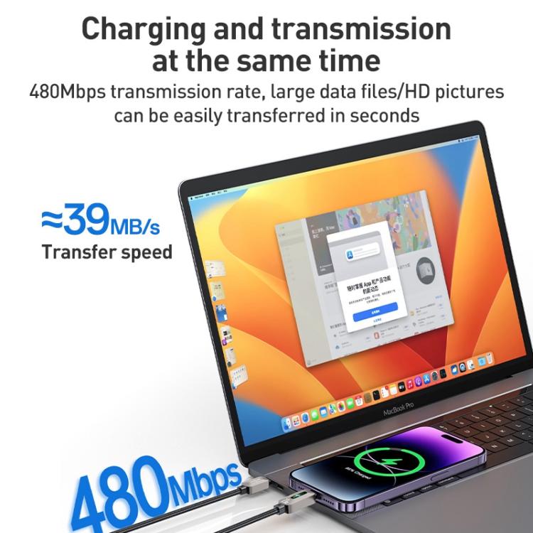 YESIDO PD FAST CABLE  27W TYPE C TO LIGHTNING GREY CA199 thumbnail 15