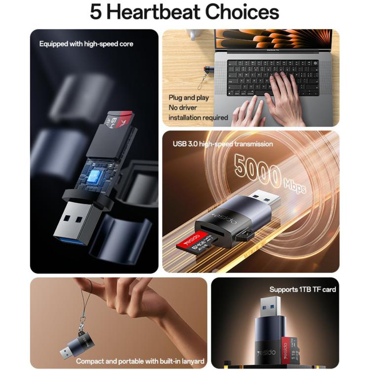 YESIDO USB A TO TF CARD READER BLACK GS36 thumbnail 14