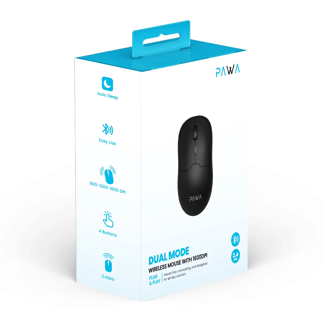 PAWA DUAL MODE WIRELESS MOUSE WITH 1600 DPI BLACK PW-CABTMK16-BK thumbnail 5