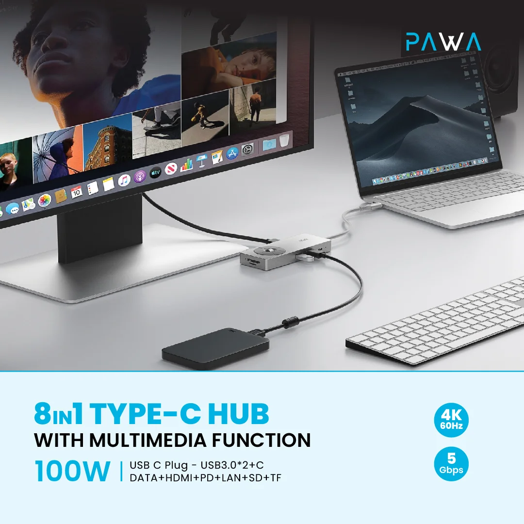 PAWA 8 IN 1 TYPE-C HUB WITH MULTIMEDIA FUCTION 100W PW-THUBB124 thumbnail 10