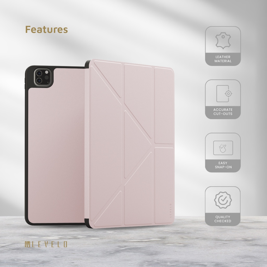 LEVELO IPAD PRO 11 INCH ELEGANT HYBRID LEATHER MAGNETIC CASE PINK LVLELGP11PK thumbnail 8