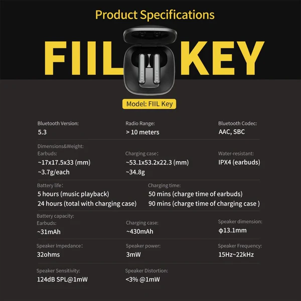 FIIL KEY TRUE WIRELESS EARBUDS BLACK F038 thumbnail 13