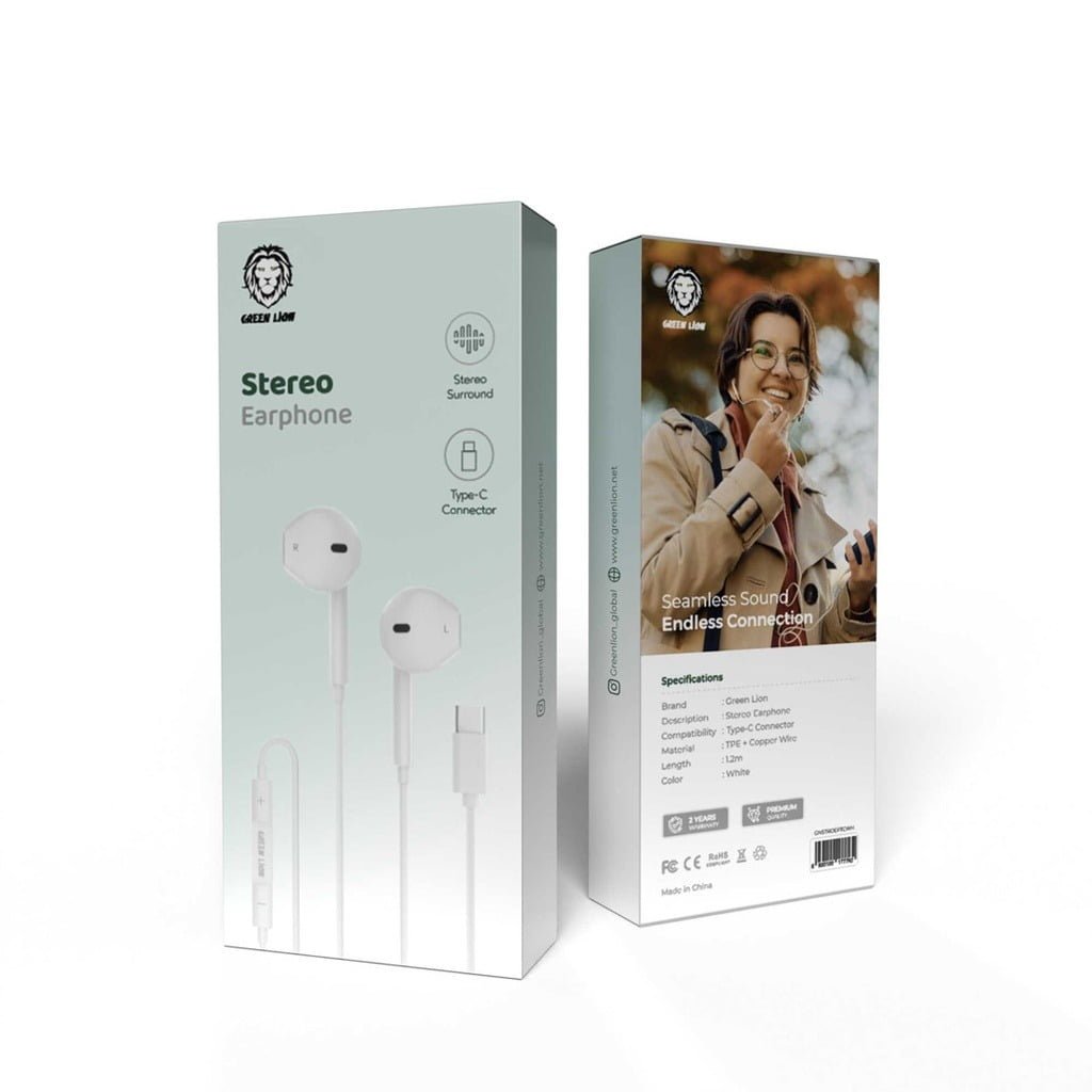 GREEN LION WIRED STEREO EARPHONES WITH TYPE C CONNECTOR WHITE GNSTROEPTCWH