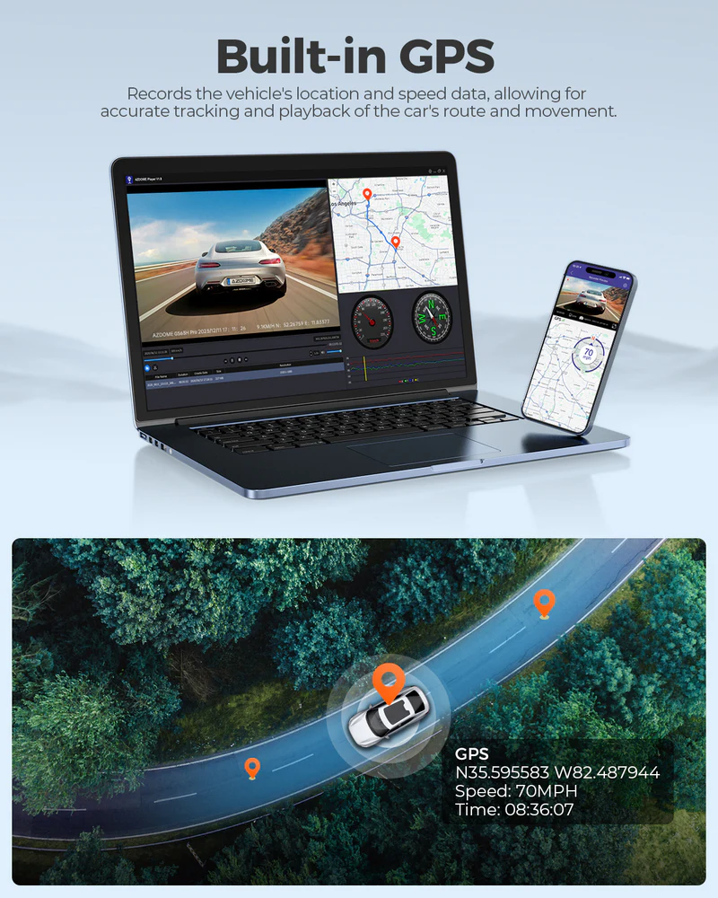 AZDOME 4K Front and Rear Dash Camera Kit with Wi-Fi, GPS, 64GB Memory Card - GS63H Pro thumbnail 10