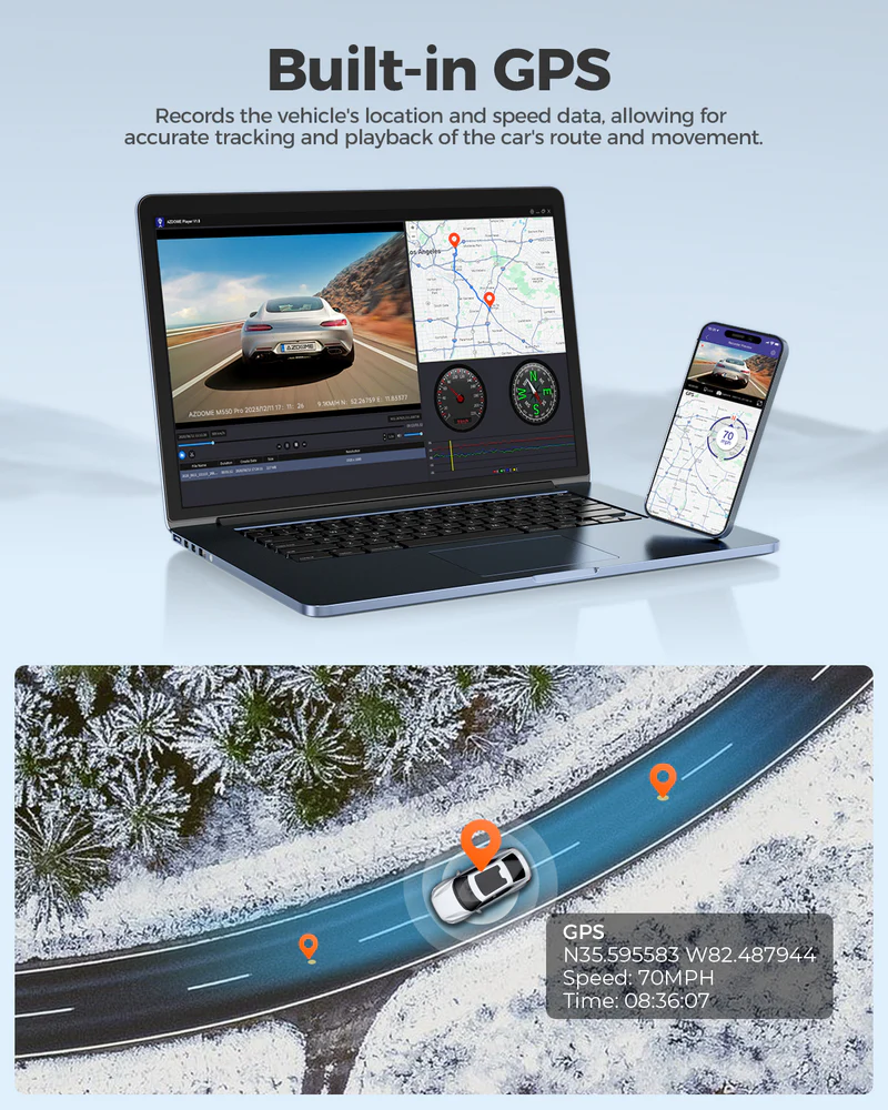 AZDOME 4K Front and Rear Dash Camera Kit with 64GB Memory Card - M300S thumbnail 11