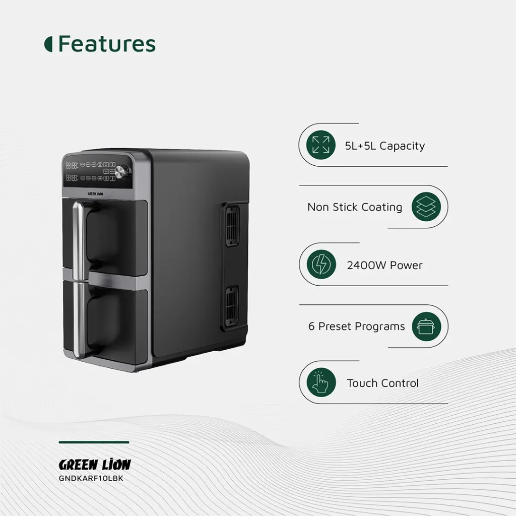 GREEN LION DOUBLE DECKER AIR FRYER 10L BLACK GNDKARF10LBK thumbnail 10