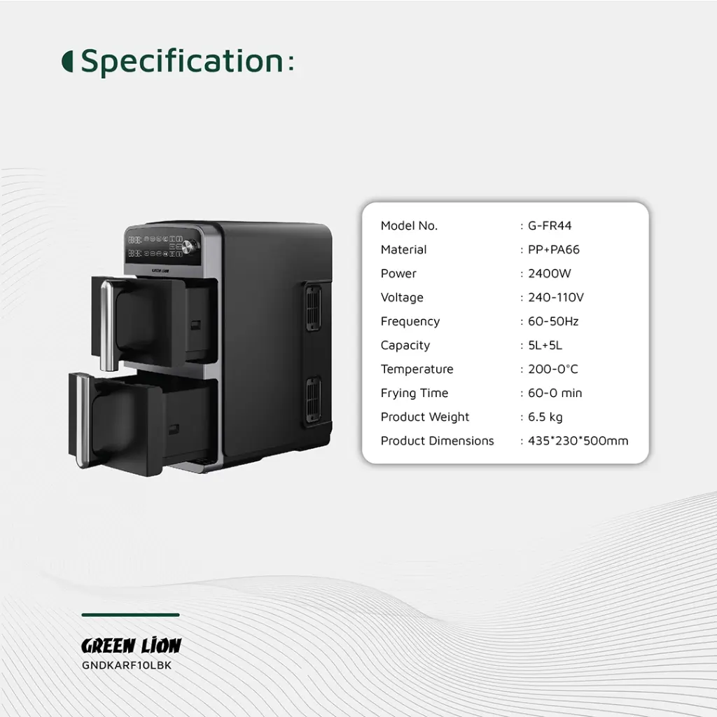 GREEN LION DOUBLE DECKER AIR FRYER 10L BLACK GNDKARF10LBK thumbnail 9