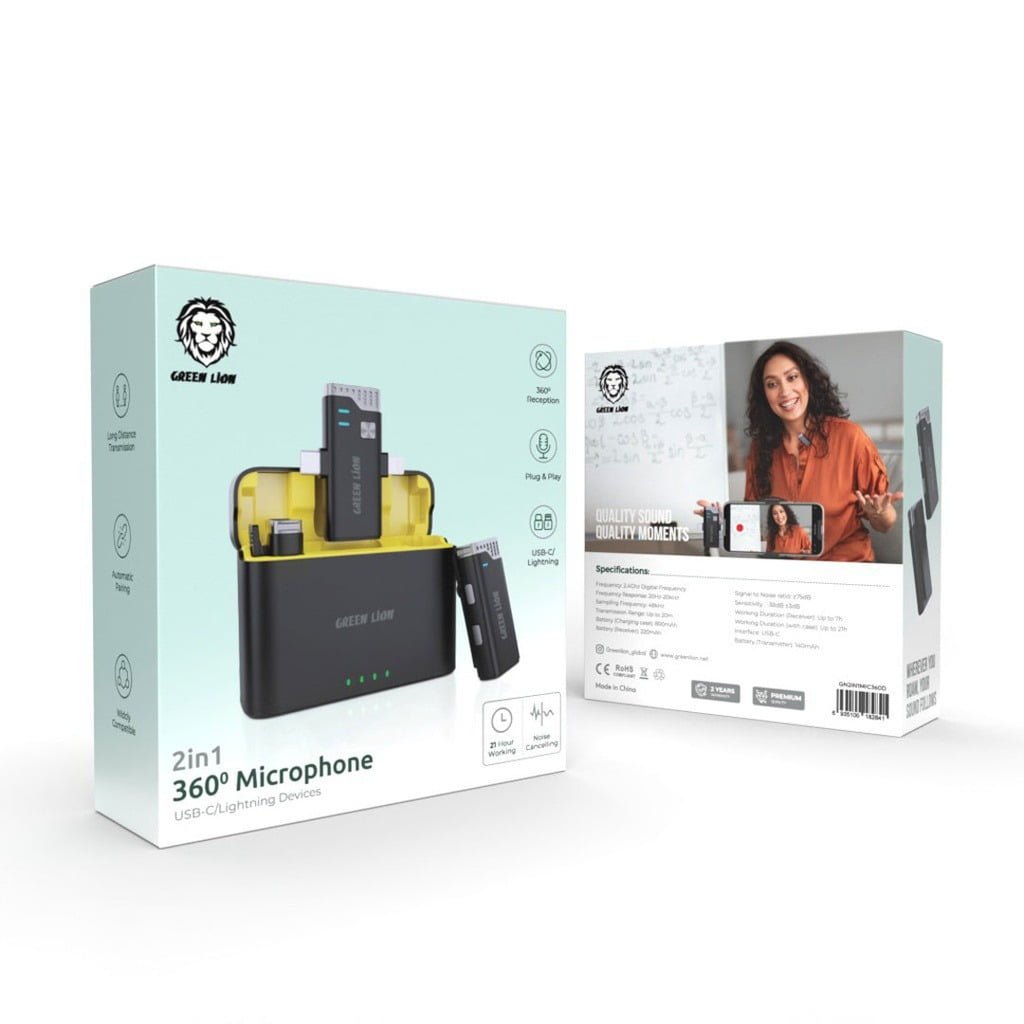 GREEN LION 3 IN 1 360 MICROPHONE USB-C LIGHTNING BLACK GN3IN1MIC360D thumbnail 3