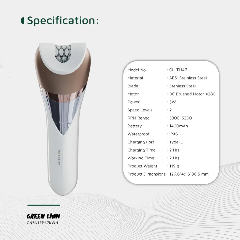 GREEN LION 5 IN 1 CORDLESS EPILATOR KIT WHITE GN5N1EP47KWH thumbnail 13
