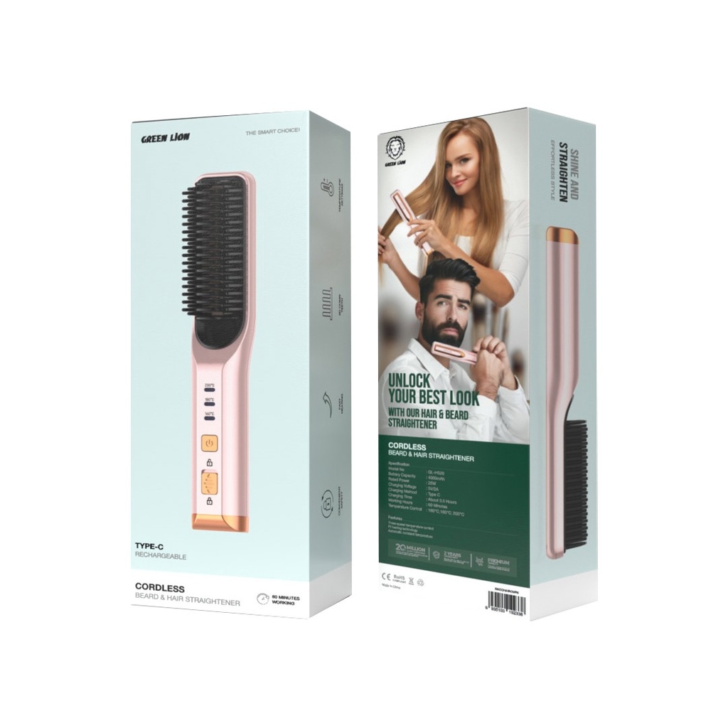 GREEN LION CORDLESS BEARD & HAIR STRAIGHTENER PINK GNCOHAIRCMPK thumbnail 3