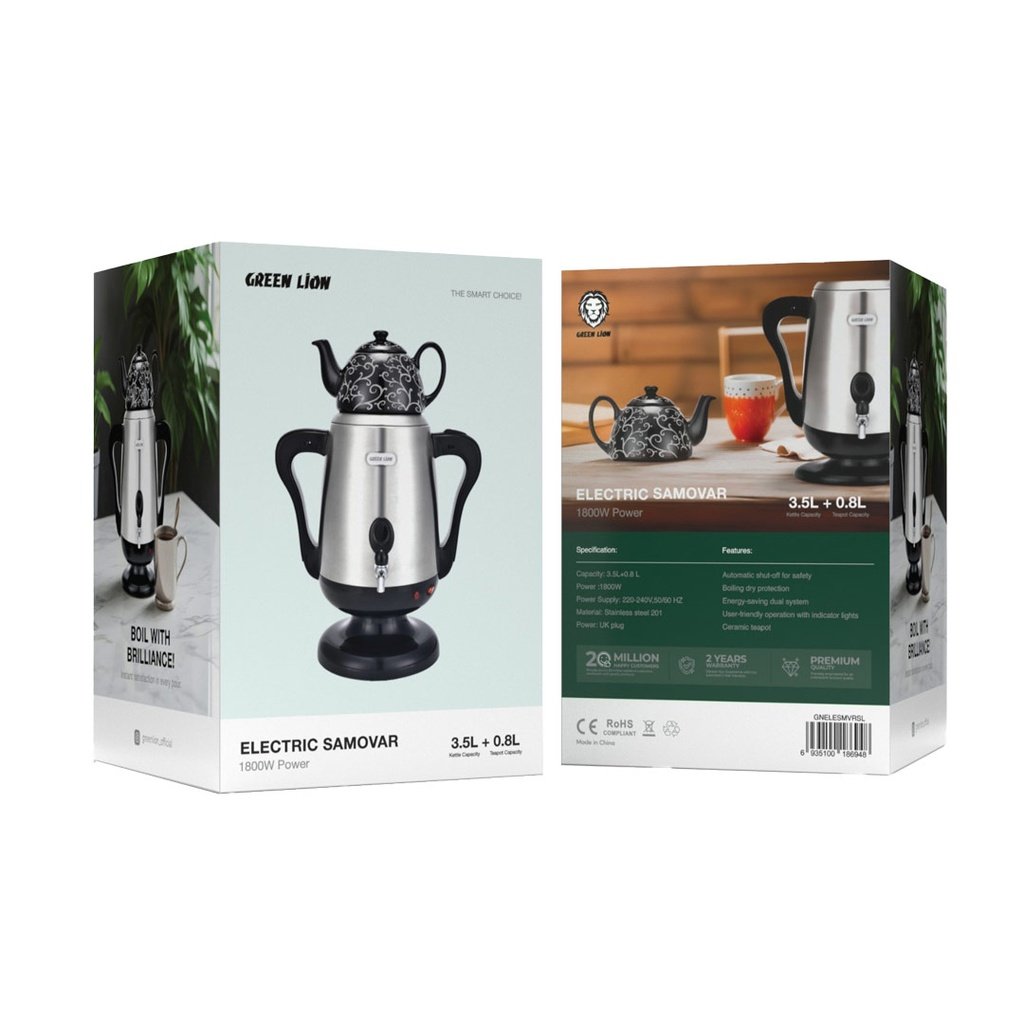 Green Lion Electric Samovar - Silver, Elegant Design, Efficient Heating thumbnail 3
