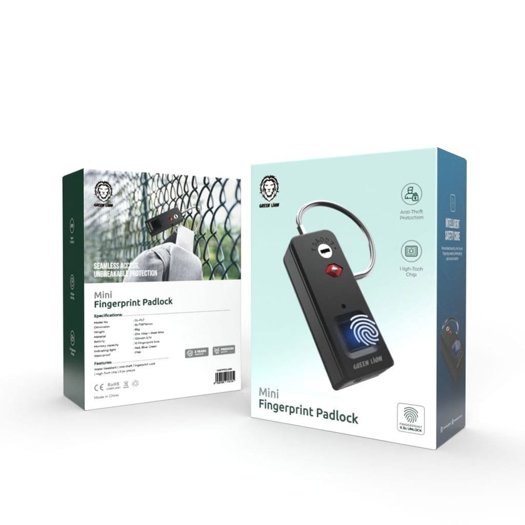 GREEN LION MINI FINGERPRINT PADLOCK BLACK GNFPPDLKBK thumbnail 5